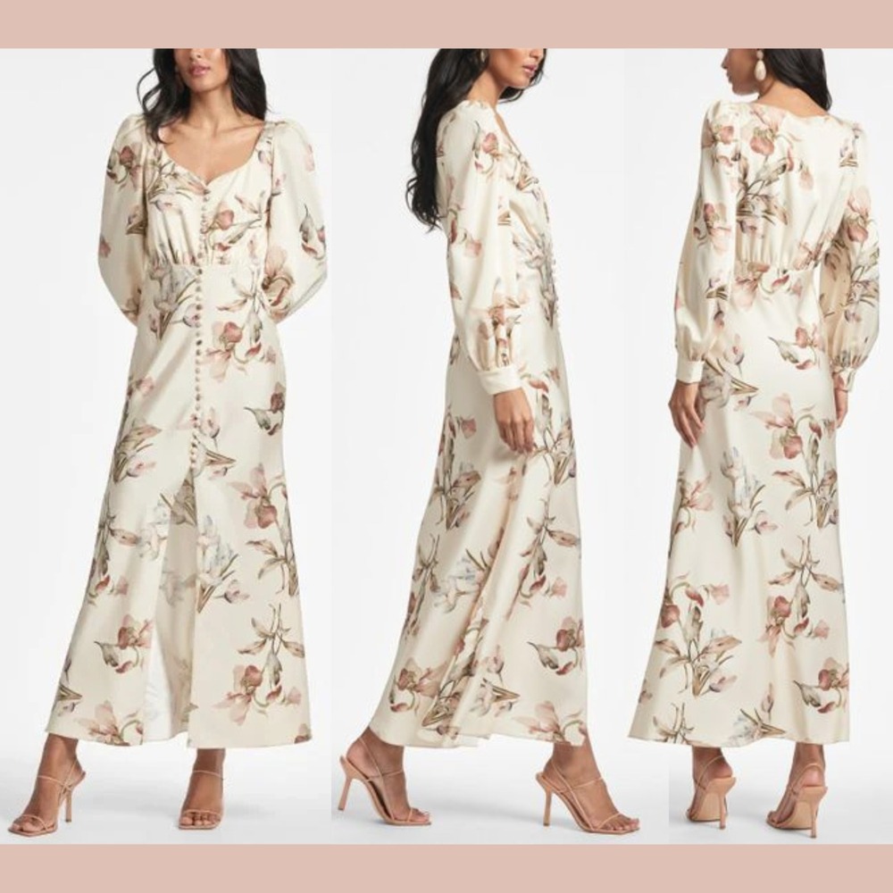 NEW $525 Sachin & Babi [ 0 ] Natural Amy Dress in Eggshell Venetia Petals #Q1172